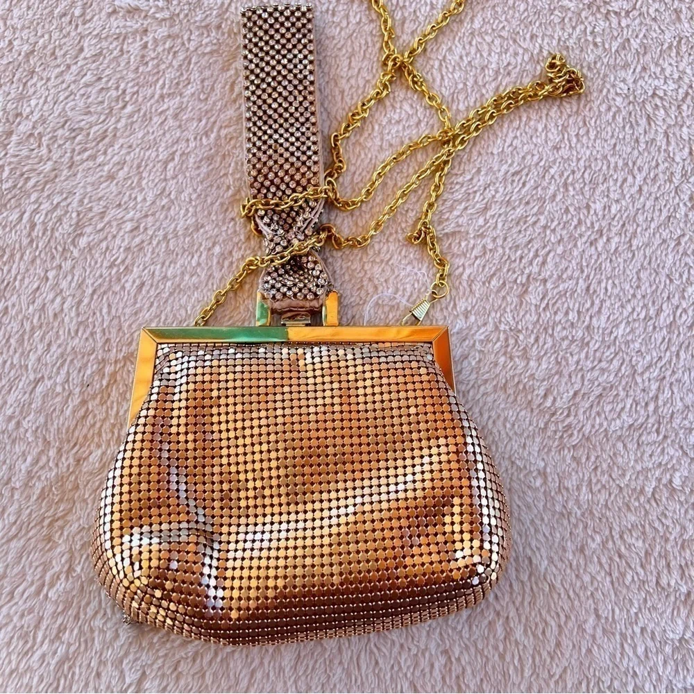 TASHA GOLD MESH RHINESTONE WRISTLET WITH CROSSBODY STRAP NWOT